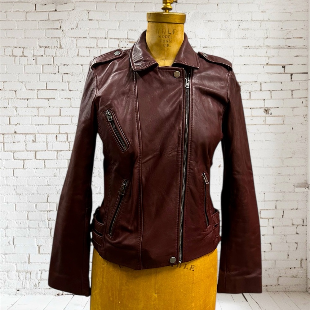 Maroon Leather Motorcycle Jacket